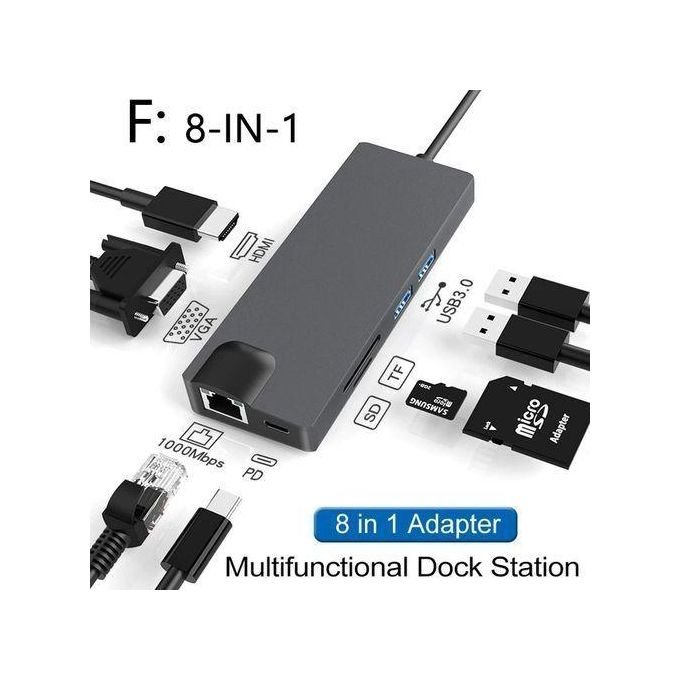 Adaptateur 8-en-1 Type-C Vers HDMI - Gris/Noir