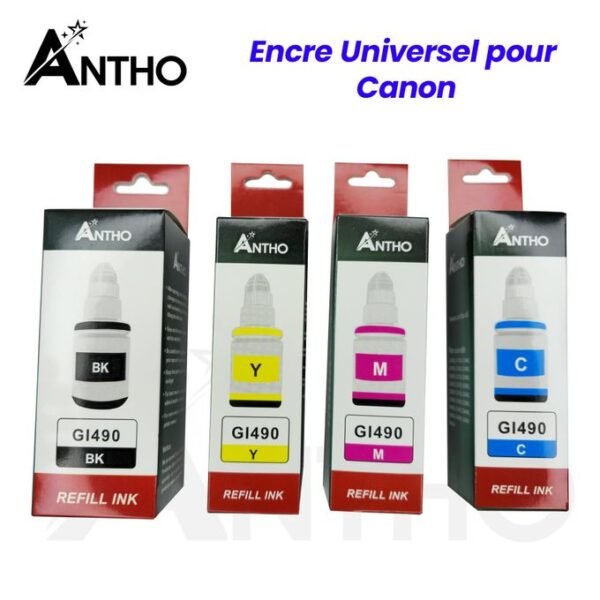 ANTHO Kit Recharge D'Encre 4 Couleurs 100ml - Noir/Rouge/Jaune/Bleu - Pour Canon G3410 / G2410