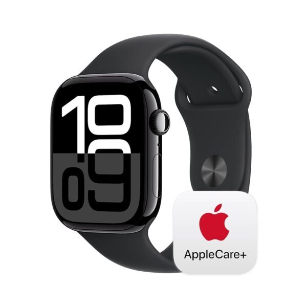 Apple Watch Series 10 [GPS 46mm] with Jet Black Aluminium Case with Black Sport Band - M/L. Fitness Tracker, ECG App, Always-On Retina Display, Water Resistant with AppleCare+...