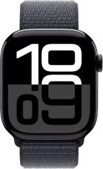 Apple Watch Series 10 [GPS 46mm] with Jet Black Aluminium Case with Ink Sport Loop. Fitness Tracker, ECG App, Always-On Retina Display, Carbon Neutral with AppleCare+ (2-years)
