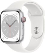 Apple Watch Series 8 [GPS + Cellular, 45mm] - Silver Aluminum Case with White Sport Band, M/L (Renewed)