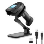 Barcode Scanner Wireless, 1D Laser Bar Code Scanners with Stand 2.4G Wireless & USB Wired Connection Plug and Play 2 in 1 Handheld Barcode Reader with Screen