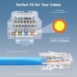 Cable Matters 100-Pack Cat 6 Pass Through RJ45 Connectors, 50Âµ Gold Plated (Cat 6 Ends / Cat6 Connector /RJ45 Modular Plugs/Ethernet Plugs/Network Connector) for Solid or...