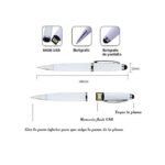GUEETON Stylo à bille avec clé USB OTG de 128 Go, blanc, avec 4 recharges d'encre de rechange