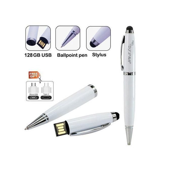 GUEETON Stylo à bille avec clé USB OTG de 128 Go, blanc, avec 4 recharges d'encre de rechange