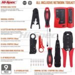 Hi-Spec 9pc Network Cable Tester Tool Kit Set for CAT5, CAT6, RJ11, RJ45. Ethernet LAN Crimper, Punchdown, Coax Stripper & More