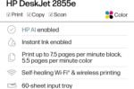 HP DeskJet 2855e Wireless All-in-One Color Inkjet Printer, Scanner, Copier, Best-for-home, 3 month Instant Ink trial included, AI-enabled (588S5A)