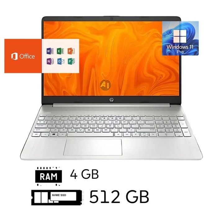 Hp Laptop 15s - Dual Core - 4Go RAM - 512Go SSD - Écran 15'' FHD - Win 11 Pro + Office Pro 21 - Clavier AZERTY
