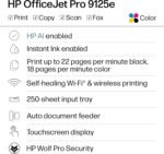 HP OfficeJet Pro 9125e Wireless All-in-One Color Inkjet Printer, Print, scan, copy, fax, ADF, Duplex printing best-for-office, 3 month Instant Ink trial included, AI-enabled...