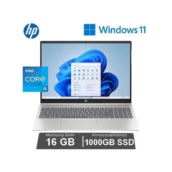 Hp Pavilion- 15ème Generation - Intel®Core™i5 120U - 16 Gb Ram - 1000 GB SSD - écran 16'' - Tactile - Clavier Rétro-éclairé -Windows 11 Pro - Pack Office 21 - Couleur Argent