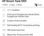 HP Smart Tank 5101 Wireless All-in-One Refillable Ink Tank Printer, Scanner, Copier with 2 years of Ink included, Wireless printer for home use (1F3Y0A)
