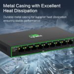 InHand ES220-8P-1T 9-Port High-Power PoE+ Unmanaged Switch | 8 PoE Ports with 120W Total Output | Fanless Metal Case for High-Density CCTV & AP Deployment