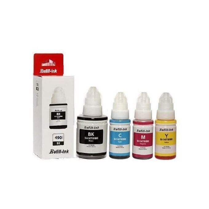 Kit Recharge D'Encre 4 Couleurs 100ml - Noir/Rouge/Jaune/Bleu