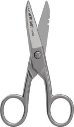 Klein Tools 100CS All-Purpose Precision Scissors, Made in USA, 5.25-Inch Nickel-Plated Snips, Blunt Tip, and Wire Stripping Notches, Multi-Purpose for Professional and Home Usage