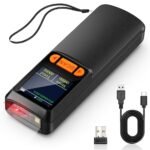 KUIIYER Mini Bluetooth Barcode Scanner, Wireless 2D QR 1D Bar Code Scanners with LCD Screen Display & Setting Keypad & AI Voice, Small Portable Handheld Barcode Reader for Smart...