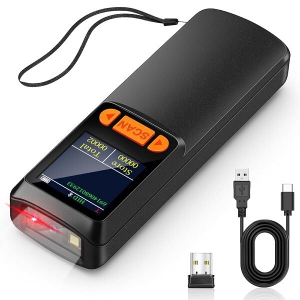 KUIIYER Mini Bluetooth Barcode Scanner, Wireless 2D QR 1D Bar Code Scanners with LCD Screen Display & Setting Keypad & AI Voice, Small Portable Handheld Barcode Reader for Smart...