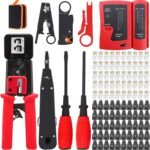 LEATBUY Network Crimp Tool Kit for RJ45/RJ11/RJ12/CAT5/CAT6/Cat5e/8P, Professional Crimper Connector Stripper Cutter, Computer Maintenance Lan Cable Pliers Tester Soldering Iron...