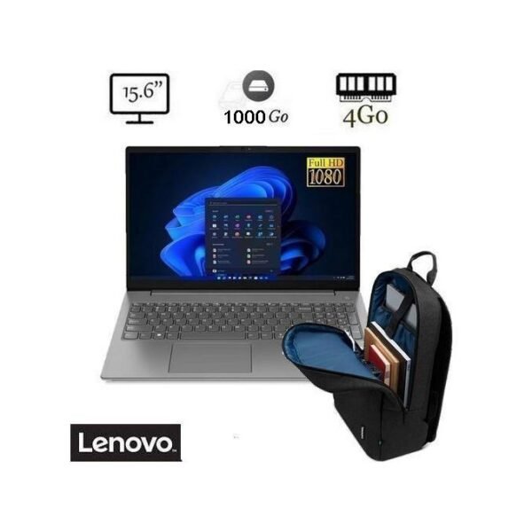 Lenovo V15 IGL - Dual Core - 4GB RAM / 1000 GB HDD - ÉCRAN 15.6" - WINDOWS 11 - GRIS FER - SAC À DOS OFFERT