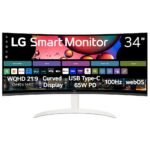 LG 34SR63QA-W 34 inch Smart Curved Monitor with Streaming TV, QHD 1440p, UltraWide Screen, USB Type-C 65W PD, 1800R, webOS, HDR10, 100Hz, Built-in Speaker, AirPlay2, Screen...