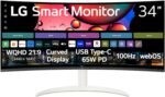 LG 34SR63QA-W 34 inch Smart Curved Monitor with Streaming TV, QHD 1440p, UltraWide Screen, USB Type-C 65W PD, 1800R, webOS, HDR10, 100Hz, Built-in Speaker, AirPlay2, Screen...