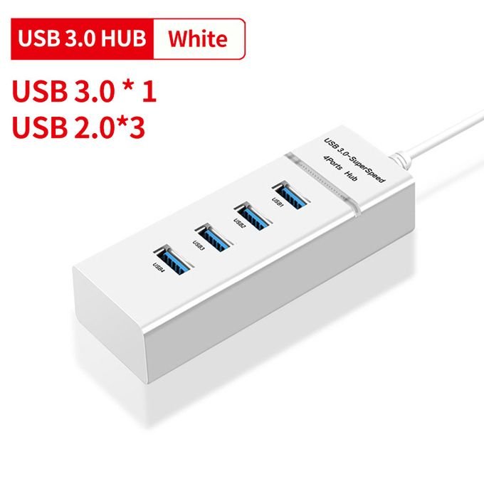Multi HUB Splitter D'extension USB 3.0 à Haute Vitesse 4 Ports USB 3.0-Blanc