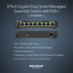 NETGEAR 8 Port PoE Gigabit Ethernet Easy Smart Managed Essentials Switch (GS308EP) - with 8 x PoE+ @ 62W, Desktop or Wall Mount