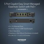 NETGEAR 8 Port PoE Gigabit Ethernet Easy Smart Managed Essentials Switch (GS308EP) - with 8 x PoE+ @ 62W, Desktop or Wall Mount