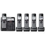Panasonic Cordless Phone with Advanced Call Block, Link2Cell Bluetooth, One-Ring Scam Alert, and 2-Way Recording with Answering Machine, 5 Handsets - KX-TGF975B (Black with...