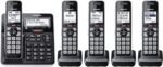 Panasonic Cordless Phone with Advanced Call Block, Link2Cell Bluetooth, One-Ring Scam Alert, and 2-Way Recording with Answering Machine, 5 Handsets - KX-TGF975B (Black with...