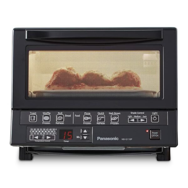 Panasonic FlashXpress Toaster Oven Countertop, 4-Slice Compact Size with Double Infrared Heating, 6 Auto Cook Options and Precise Temperature Control, 1300W - NB-G110P-K (Black)