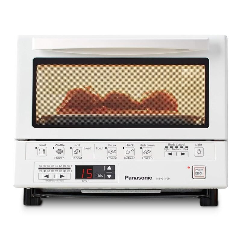 Panasonic FlashXpress Toaster Oven Countertop, 4-Slice Compact Size with Double Infrared Heating, 6 Auto Cook Options and Precise Temperature Control, 1300W - NB-G110P-W (White)