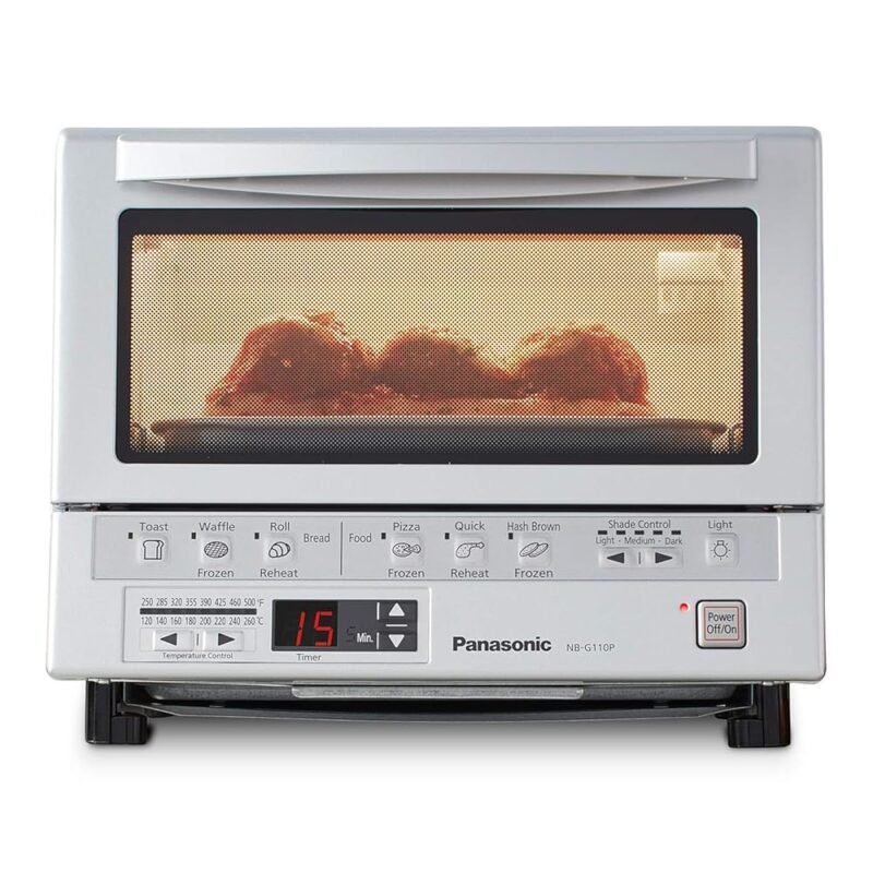 Panasonic FlashXpress Toaster Oven Countertop, 4-Slice Compact Size with Double Infrared Heating, 6 Auto Cook Options and Precise Temperature Control, 1300W - NB-G110P (Silver)