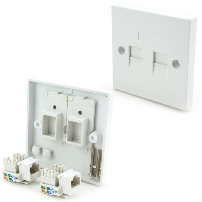 Prise Murale Universelles Cat5/6 - 2x Ports RJ45 - Protégés- Apparent/encastré