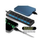 Répartiteur d'alimentation USB 3.0 à 7 ports haute vitesse avec interrupteur marche/arrêt résistant - Noir