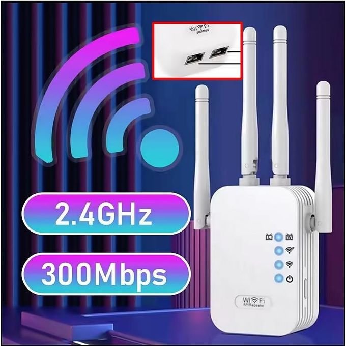 Répéteur Amplificateur De Signal WiFi - 2 Ports Rj45 Ethernet Avec WPS 300Mbps 2,4 GHz Sans Fil