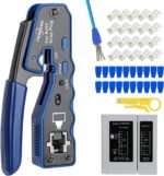 RJ45 Crimp Tool Kit Pass Thru Ethernet Crimper for Cat5e Cat6 Cat6a 8P8C Modular Connectors, All-in-One Cat6 Crimping Tool and Tester(9V Battery Not Included)