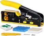 Solsop Pass Through RJ45 Crimp Tool Kit All-in-One Ethernet Crimper Cat7 Cat6 Cat5 Crimping Tool with Network Cable Tester, 50-Pack Cat6 RJ45 Pass Through Connector, 50-Pack...