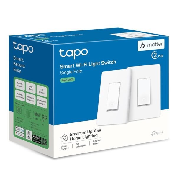 TP-Link Tapo Matter Smart Light Switch: Voice Control w/Siri, Alexa & Google Home | UL Certified | Timer & Schedule | Easy Guided Install | Neutral Wire Required | Single Pole |...