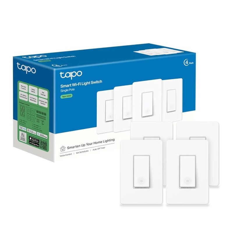TP-Link Tapo Smart Light Switch, Single Pole, Neutral Wire Required, 2.4GHz Wi-Fi Light Switch Compatible with Alexa and Google Home, UL Certified, No Hub Required, White, Tapo...