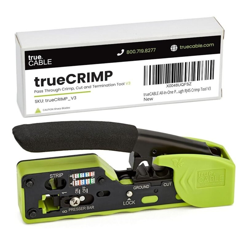 trueCABLE Crimp Tool for Pass Through RJ45 - All-in-One Ethernet Crimper, Cutter, Stripper - Works with Cat5e, Cat6, Cat6A Shielded and Unshielded Connectors