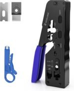 VCELINK RJ45 Crimp Tool, All-In-One Ethernet Pass Through Crimper for CAT7 CAT6A CAT6 CAT5e CAT5 Ethernet Connectors by Screw Adjustment (Kit-with Punch down Tool)