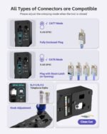VCELINK RJ45 Crimp Tool, All-In-One Ethernet Pass Through Crimper for CAT7 CAT6A CAT6 CAT5e CAT5 Ethernet Connectors by Screw Adjustment (Kit-with Punch down Tool)